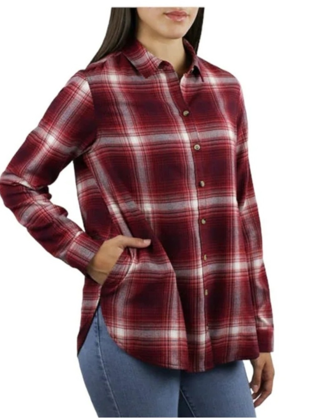 Jachs Girlfriend Women’s Red Plaid Soft Button-Up Flannel Shirt - Picture 1 of 9